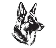 german shepherd Face, Silhouette Dog Face, black and white german shepherd vector