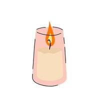 Scented candles in glass jar. Romantic Flame and fire in decorative glass. Doodle cartoon isolated on white background vector