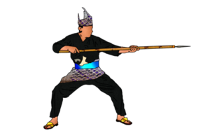 Malay warrior movement pattern with hold spear long range weapon png