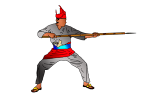 malaysiska krigare rörelse mönster med håll spjut lång räckvidd vapen png