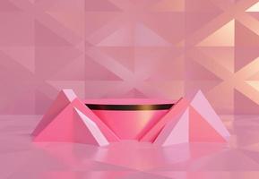 Elegant podium with abstract art objects. Stand to show products. Stage showcase with modern scene for presentation. Pedestal display with blackpink concept. 3D rendering. Studio platform template. photo