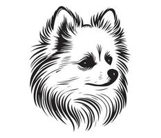 Pomeranian Face, Silhouette Dog Face, black and white Pomeranian vector