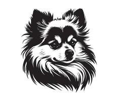 Pomeranian Face, Silhouette Dog Face, black and white Pomeranian vector