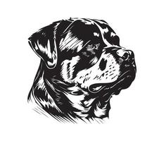 Rottweiler Face, Silhouette Dog Face, black and white Rottweiler vector