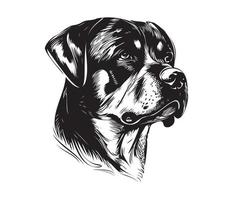 Rottweiler Face, Silhouette Dog Face, black and white Rottweiler vector