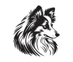 Shetland sheepdog Face, Silhouette Dog Face, black and white Shetland sheepdog vector