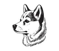 shiba inu rostro, silueta perro rostro, negro y blanco shiba inu vector