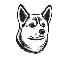 shiba inu rostro, silueta perro rostro, negro y blanco shiba inu vector