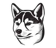 shiba inu rostro, silueta perro rostro, negro y blanco shiba inu vector