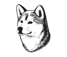 shiba inu rostro, silueta perro rostro, negro y blanco shiba inu vector