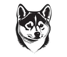 shiba inu rostro, silueta perro rostro, negro y blanco shiba inu vector