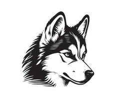 Siberian Husky Face, Silhouette Dog Face, black and white Siberian Husky vector