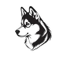 Siberian Husky Face, Silhouette Dog Face, black and white Siberian Husky vector