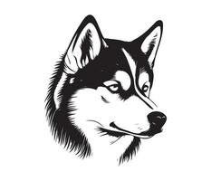 siberiano fornido rostro, silueta perro rostro, negro y blanco siberiano fornido vector