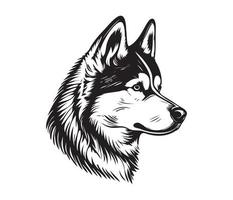 Siberian Husky Face, Silhouette Dog Face, black and white Siberian Husky vector