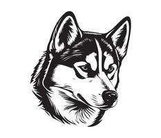 siberiano fornido rostro, silueta perro rostro, negro y blanco siberiano fornido vector