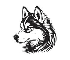 Siberian Husky Face, Silhouette Dog Face, black and white Siberian Husky vector