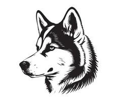 Siberian Husky Face, Silhouette Dog Face, black and white Siberian Husky vector