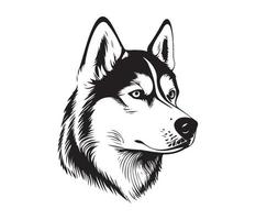 Siberian Husky Face, Silhouette Dog Face, black and white Siberian Husky vector