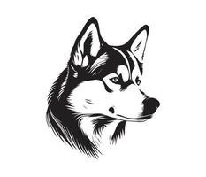 Siberian Husky Face, Silhouette Dog Face, black and white Siberian Husky vector