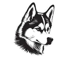 siberiano fornido rostro, silueta perro rostro, negro y blanco siberiano fornido vector