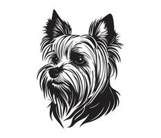 Yorkshire Terrier Face, Silhouette Dog Face, black and white Yorkshire Terrier vector