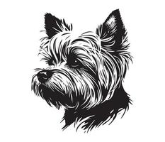 Yorkshire Terrier Face, Silhouette Dog Face, black and white Yorkshire Terrier vector