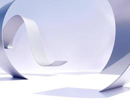 Abstract metallic silver ribbon on white background. 3D Rendering. Abstract art wallpaper with blank space. photo