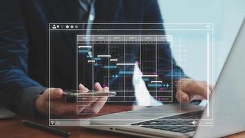 Project manager working with Gantt chart schedule to plan tasks and deliverables. Scheduling activities with a planning software, Corporate strategy for finance, operations, sales, marketing. video