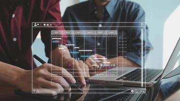 Project manager working with Gantt chart schedule to plan tasks and deliverables. Scheduling activities with a planning software, Corporate strategy for finance, operations, sales, marketing. video