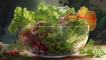abundante mesa lleno con clasificado frutas y verduras, un vistoso monitor de sano comiendo, generativo ai. foto