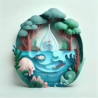 Paper art , Saving world Environment day, Ecology water day , environmental protection and save earth water , Generate Ai photo