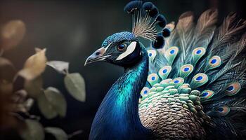 hermosa masculino indio pavo real. de cerca de un pavo real con untado alas. generativo ai foto
