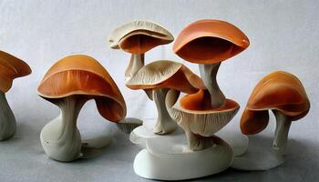 Selective focus closeup of cultured mushrooms. photo