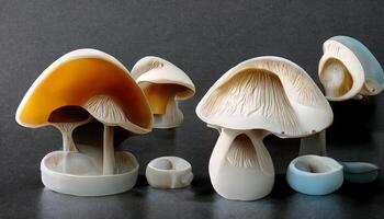 Attractive 3D Group of mushrooms in plastic containe. photo