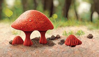 Red amanita mushrooms with grass. photo