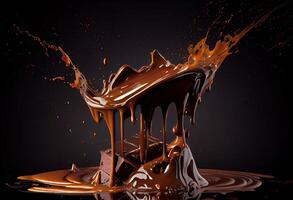 illustration of hot melted dark chocolate splashing, black background photo