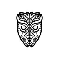 Mask of a god, featuring Polynesian patterns in black and white ink. vector