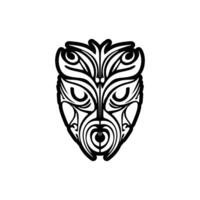 Mask of a god, featuring Polynesian patterns in black and white ink. vector