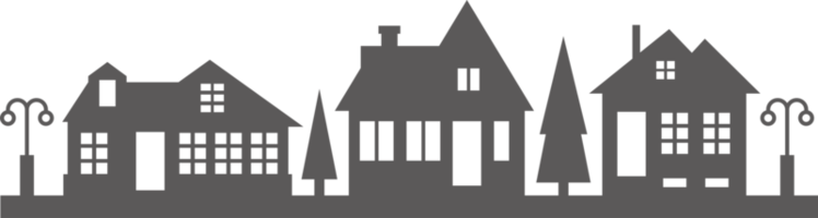 silhouette de Maisons sur le ligne d'horizon. de banlieue quartier paysage. campagne chalet maisons. glyphe illustration png