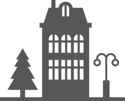 Silhouette of a row Amsterdam style houses. Facades of European old buildings for Christmas decoration png