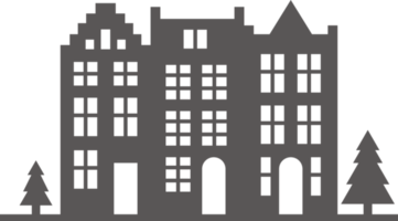 Silhouette of a row Amsterdam style houses. Facades of European old buildings for Christmas decoration png