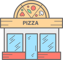 Pizza building line icon. Urban architecture element. Food market png