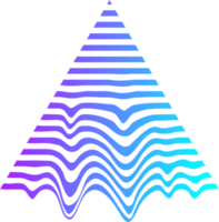 Cyberpunk neon geometric element. Vintage striped melted shape with holographic gradient. Memphis retro design. Triangle png