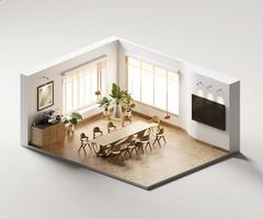 Isometric view meeting room muji style open inside interior architecture, 3d rendering digital art. photo