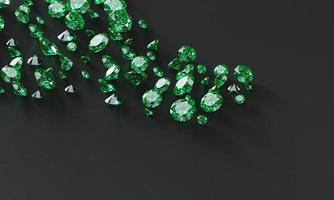 grupo de diamantes esmeralda verde colocado sobre fondo brillante, ilustración 3d. foto