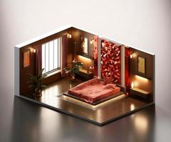 Isometric view bed room modern luxury style open inside interior architecture, 3d rendering digital art. photo