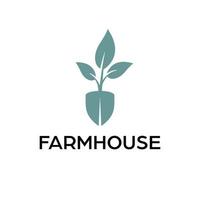 Farmhouse vector logo design. Shovel and plant logotype. Gardening and Farming logo template.