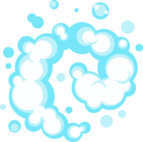 mousse de savon de dessin animé avec des bulles. mousse bleu clair de bain, shampoing, rasage, mousse png
