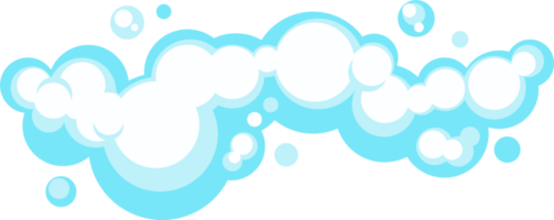 Cartoon soap foam with bubbles. Light blue suds of bath, shampoo, shaving, mousse png